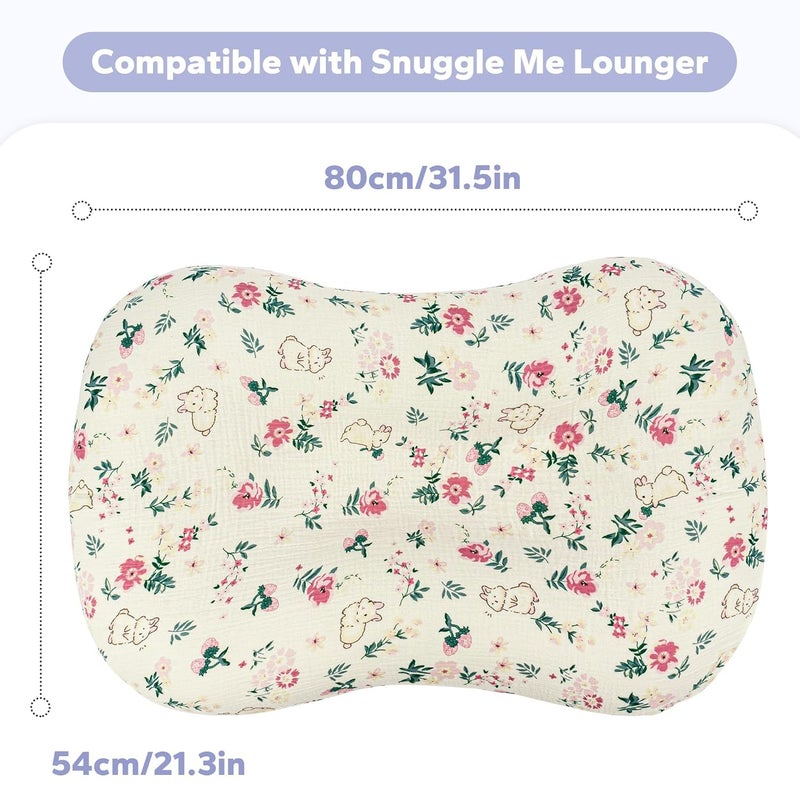 FUNUPUP Muslin Baby Lounger Cover Compatible with Snuggle Me Lounger, Infant Lounger Pillow Cover for Newborn, Removable Newborn Lounger Cover for Boys and Girls, Only Cover, Pink Flower - Image 4